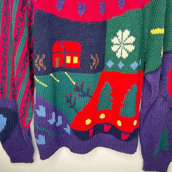 Vintage The Eagle Eye Cottagecore Shetland Cardigan Sweater Patchwork Medium - Picture 8 of 10